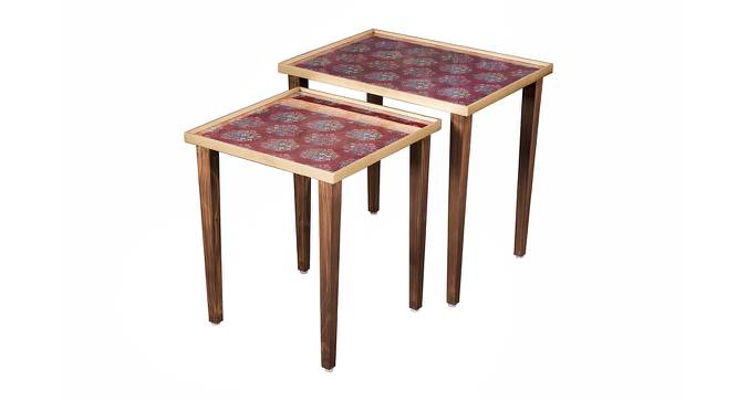 Peach Floral Motifs Solid Wood Nested End Table - Set of 2 (Pink) by Urban Ladder - Front View Design 1 - 526760