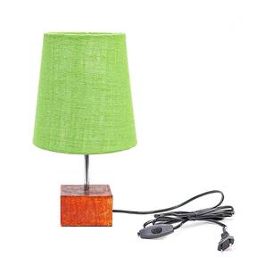 Lighting In Jaipur Design Yoda Light Green Jute Shade Table Lamp With Brown Mango Wood Base (Wooden & Light Green)