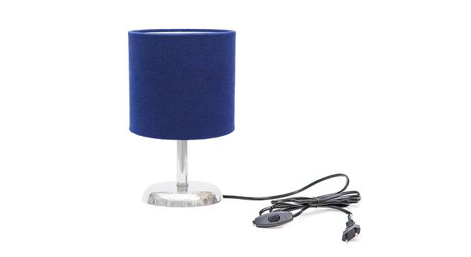 Madona Blue Cotton Shade Table Lamp With Nickel Metal Base (Nickel & Blue) by Urban Ladder - Front View Design 1 - 528680
