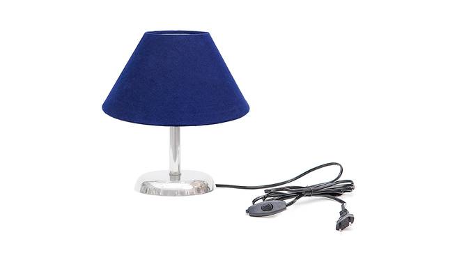Laretta Blue Cotton Shade Table Lamp With Nickel Metal Base (Nickel & Blue) by Urban Ladder - Front View Design 1 - 528688