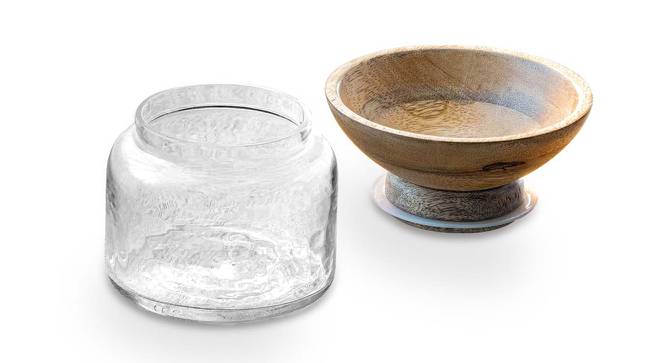 Emmitt Glass Jar with Wooden Bowl (Clear) by Urban Ladder - Front View Design 1 - 530227