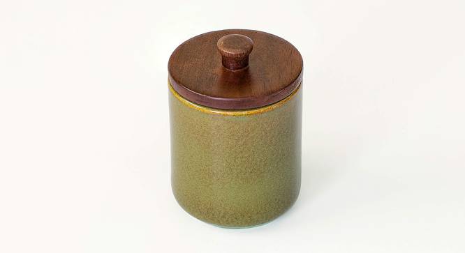 Wayne Jar With Wooden Lid (Green) by Urban Ladder - Front View Design 1 - 530514