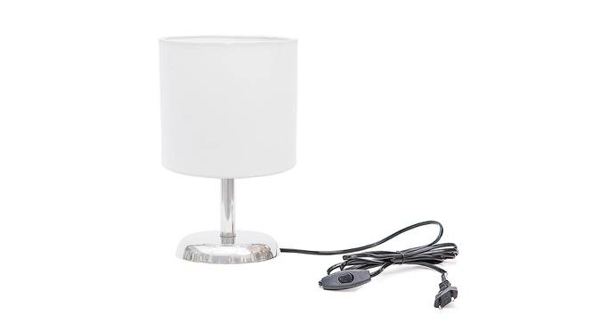 Gilimo White Cotton Shade Table Lamp With Nickel Metal Base (Nickel & White) by Urban Ladder - Front View Design 1 - 531374