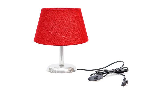 Izola Red Jute Shade Table Lamp With Nickel Metal Base (Nickel & Red) by Urban Ladder - Front View Design 1 - 531379