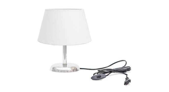 Alfio White Cotton Shade Table Lamp With Nickel Metal Base (Nickel & White) by Urban Ladder - Front View Design 1 - 531380