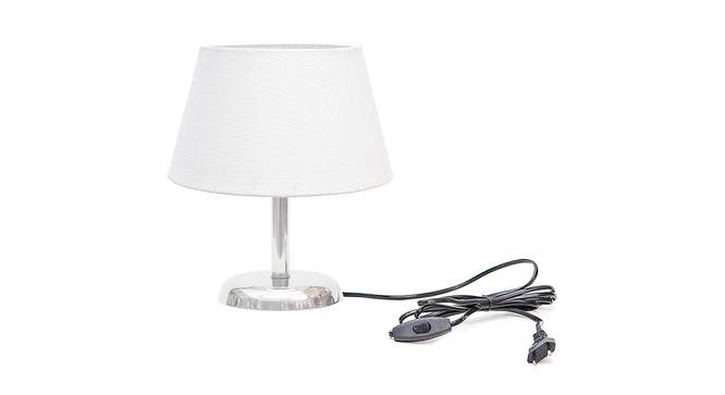 Nedda White Cotton Shade Table Lamp With Nickel Metal Base (Nickel & White) by Urban Ladder - Front View Design 1 - 531381