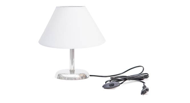Donnella White Cotton Shade Table Lamp With Nickel Metal Base (Nickel & White) by Urban Ladder - Front View Design 1 - 531386
