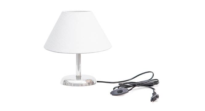 Graciano White Cotton Shade Table Lamp With Nickel Metal Base (Nickel & White) by Urban Ladder - Front View Design 1 - 531387