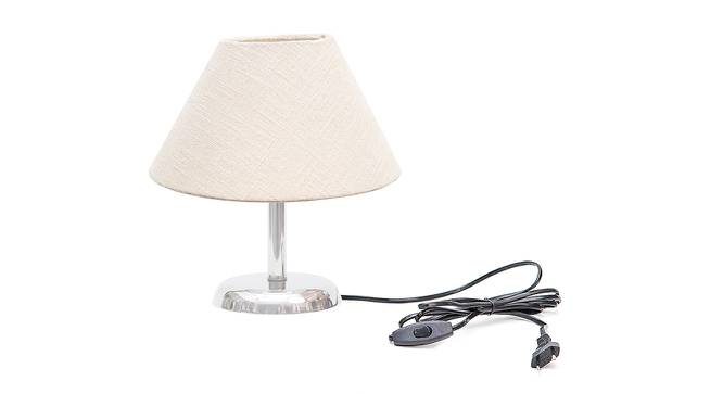 Donielle Off White Cotton Shade Table Lamp With Nickel Metal Base (Nickel & Off White) by Urban Ladder - Front View Design 1 - 531389
