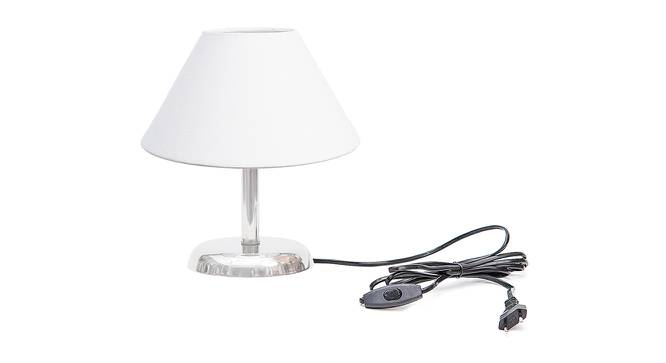 Dahna White Cotton Shade Table Lamp With Nickel Metal Base (Nickel & White) by Urban Ladder - Front View Design 1 - 531390