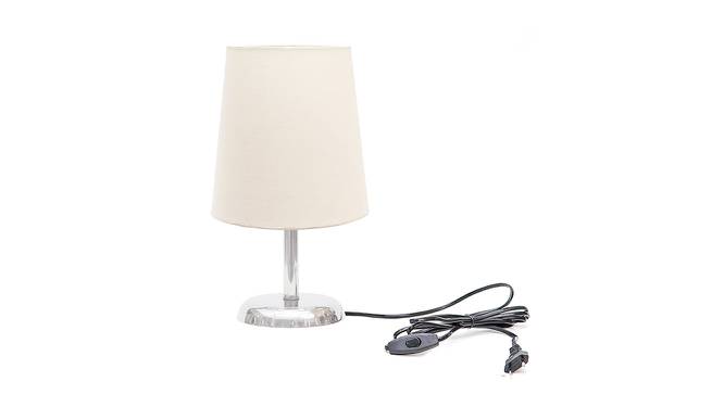 Donica Off White Cotton Shade Table Lamp With Nickel Metal Base (Nickel & Off White) by Urban Ladder - Front View Design 1 - 531472
