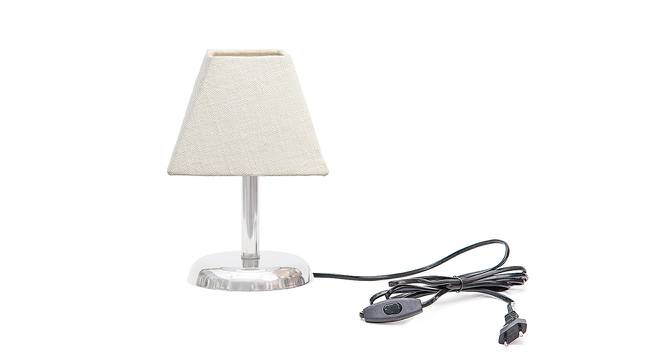 Ciriaco White Cotton Shade Table Lamp With Nickel Metal Base (Nickel & White) by Urban Ladder - Front View Design 1 - 531475