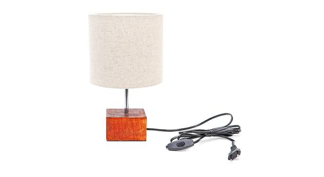 Skeeter Beige Linen Shade Table Lamp With Brown Mango Wood Base (Wooden & Beige) by Urban Ladder - Front View Design 1 - 531477