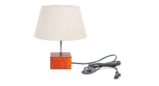 Boris Beige Linen Shade Table Lamp With Brown Mango Wood Base (Wooden & Beige) by Urban Ladder - Front View Design 1 - 531479