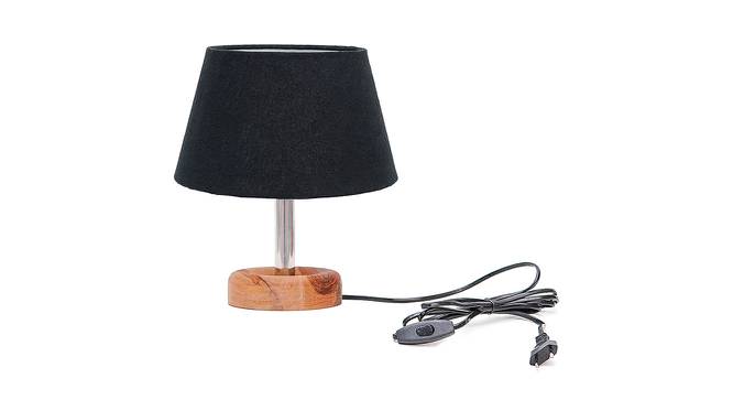 Rochus Black Cotton Shade Table Lamp With Brown Mango Wood Base (Wooden & Black) by Urban Ladder - Front View Design 1 - 531563