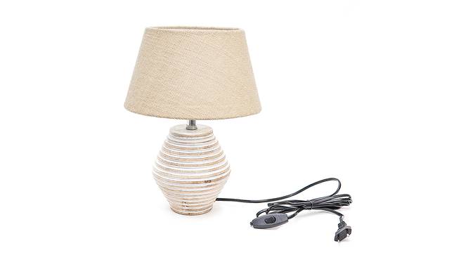 Jemimah Beige Jute Shade Table Lamp With Wooden White Mango Wood Base (Wooden White & Beige) by Urban Ladder - Front View Design 1 - 531580