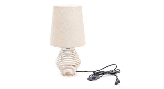 Mercy Beige Linen Shade Table Lamp With Wooden White Mango Wood Base (Wooden White & Beige) by Urban Ladder - Front View Design 1 - 531586