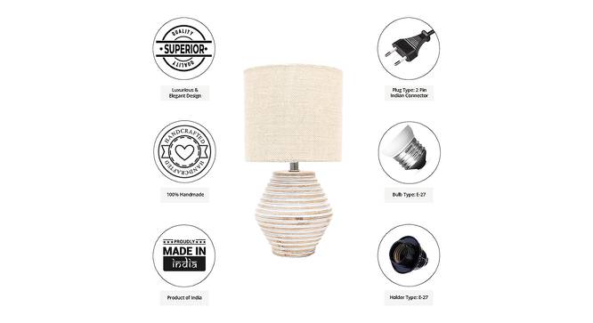Zoey Beige Jute Shade Table Lamp With Wooden White Mango Wood Base (Wooden White & Beige) by Urban Ladder - Cross View Design 1 - 531602