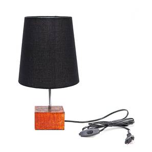 Lighting In Ghaziabad Design Zack Black Cotton Shade Table Lamp With Brown Mango Wood Base (Wooden & Black)