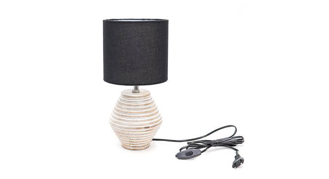 Adonis Black Cotton Shade Table Lamp With Wooden White Mango Wood Base (Wooden White & Black) by Urban Ladder - Front View Design 1 - 531678