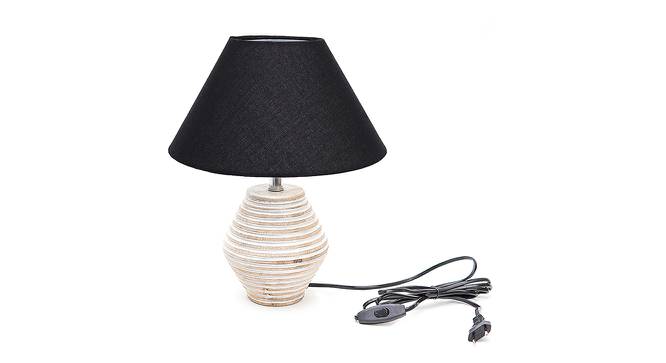 Arian Black Cotton Shade Table Lamp With Wooden White Mango Wood Base (Wooden White & Black) by Urban Ladder - Front View Design 1 - 531683