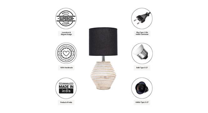 Adonis Black Cotton Shade Table Lamp With Wooden White Mango Wood Base (Wooden White & Black) by Urban Ladder - Cross View Design 1 - 531703