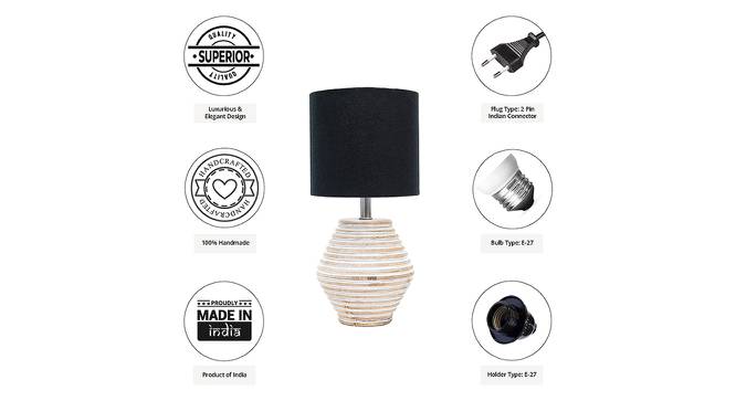Ximena Black Cotton Shade Table Lamp With Wooden White Mango Wood Base (Wooden White & Black) by Urban Ladder - Cross View Design 1 - 531705
