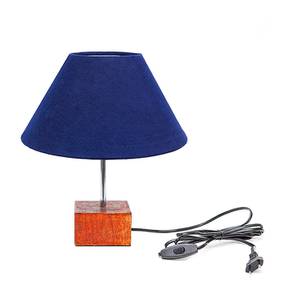 Lighting In Ghaziabad Design Vinny Blue Cotton Shade Table Lamp With Brown Mango Wood Base (Wooden & Blue)