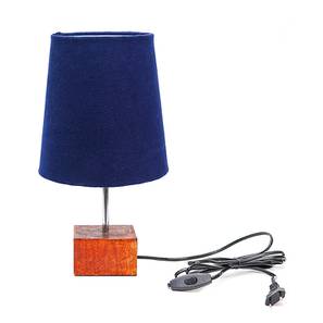 Lighting In Patna Design Duke Blue Cotton Shade Table Lamp With Brown Mango Wood Base (Wooden & Blue)