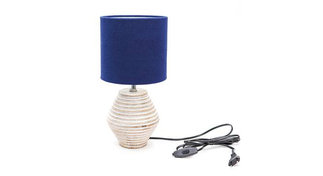 August Blue Cotton Shade Table Lamp With Wooden White Mango Wood Base (Wooden White & Blue) by Urban Ladder - Front View Design 1 - 531774