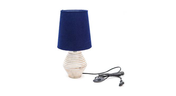Vada Blue Cotton Shade Table Lamp With Wooden White Mango Wood Base (Wooden White & Blue) by Urban Ladder - Front View Design 1 - 531780
