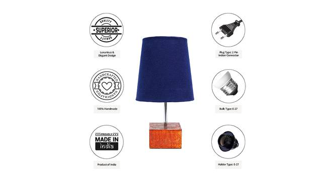 Duke Blue Cotton Shade Table Lamp With Brown Mango Wood Base (Wooden & Blue) by Urban Ladder - Cross View Design 1 - 531792