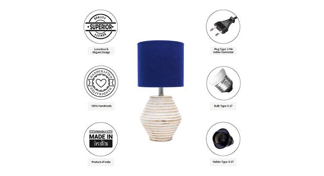 August Blue Cotton Shade Table Lamp With Wooden White Mango Wood Base (Wooden White & Blue) by Urban Ladder - Cross View Design 1 - 531799