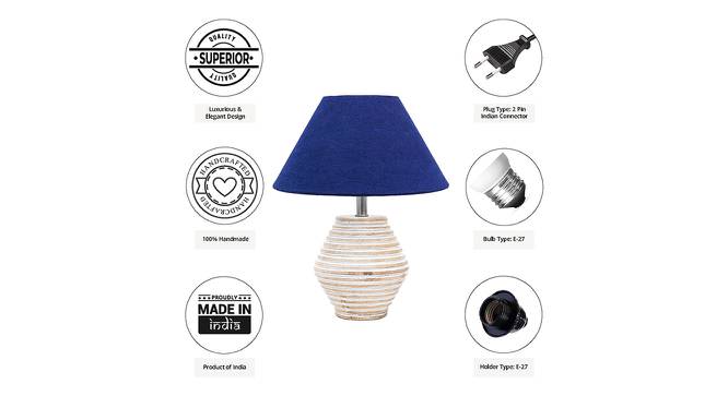 Princess Blue Cotton Shade Table Lamp With Wooden White Mango Wood Base (Wooden White & Blue) by Urban Ladder - Cross View Design 1 - 531801