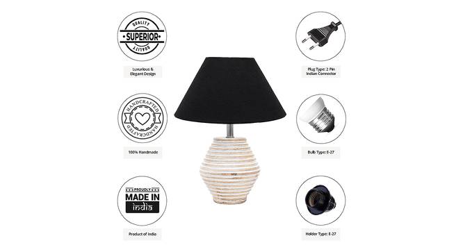Sky Black Cotton Shade Table Lamp With Wooden White Mango Wood Base (Wooden White & Black) by Urban Ladder - Cross View Design 1 - 531802