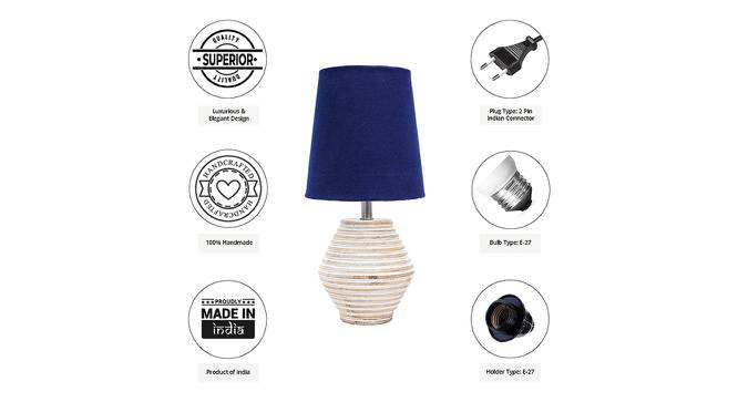 Vada Blue Cotton Shade Table Lamp With Wooden White Mango Wood Base (Wooden White & Blue) by Urban Ladder - Cross View Design 1 - 531805