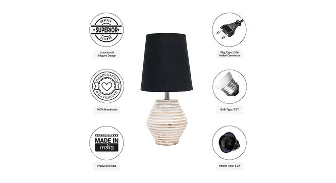 Milena Black Cotton Shade Table Lamp With Wooden White Mango Wood Base (Wooden White & Black) by Urban Ladder - Cross View Design 1 - 531806