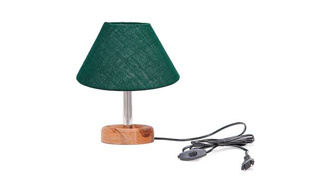 Nuncio Dark Green Jute Shade Table Lamp With Brown Mango Wood Base (Wooden & Dark Green) by Urban Ladder - Front View Design 1 - 531856