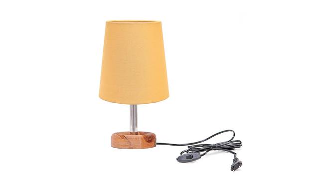Aldus Gold Cotton Shade Table Lamp With Brown Mango Wood Base (Wooden & Gold) by Urban Ladder - Front View Design 1 - 531861