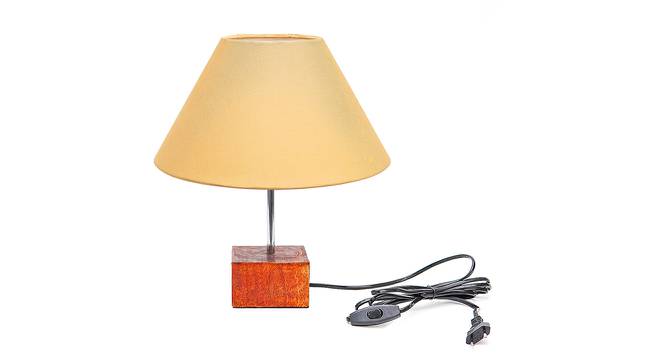 Wrigley Gold Cotton Shade Table Lamp With Brown Mango Wood Base (Wooden & Gold) by Urban Ladder - Front View Design 1 - 531864