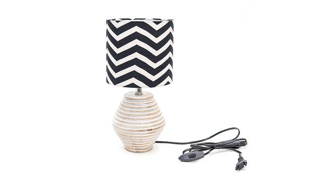 Abigail Black & White Cotton Shade Table Lamp With Wooden White Mango Wood Base by Urban Ladder - Front View Design 1 - 531871