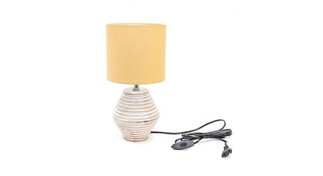 Saoirse Gold Cotton Shade Table Lamp With Wooden White Mango Wood Base (Wooden White & Gold) by Urban Ladder - Front View Design 1 - 531872