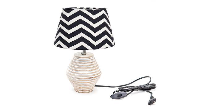 Elizabeth Black & White Cotton Shade Table Lamp With Wooden White Mango Wood Base by Urban Ladder - Front View Design 1 - 531873