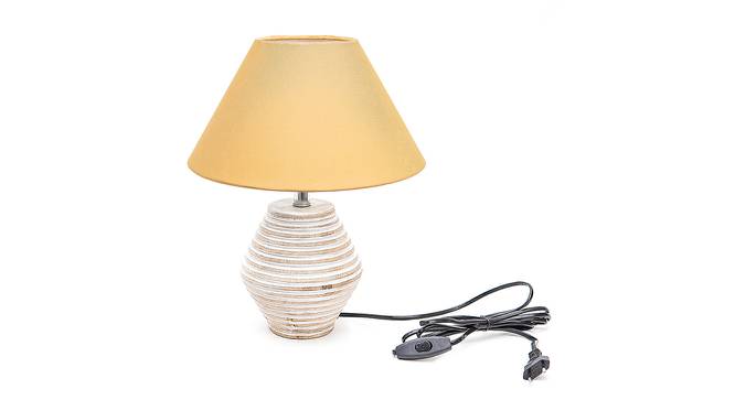 Estelle Gold Cotton Shade Table Lamp With Wooden White Mango Wood Base (Wooden White & Gold) by Urban Ladder - Front View Design 1 - 531876