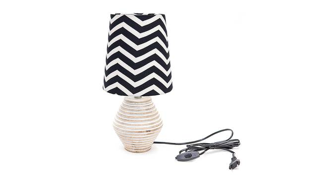 Ramona Black & White Cotton Shade Table Lamp With Wooden White Mango Wood Base by Urban Ladder - Front View Design 1 - 531877