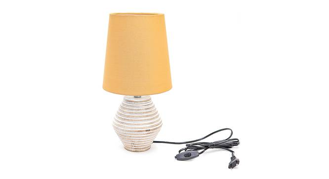 Gwen Gold Cotton Shade Table Lamp With Wooden White Mango Wood Base (Wooden White & Gold) by Urban Ladder - Front View Design 1 - 531878