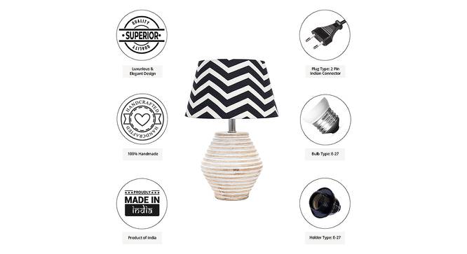 Elizabeth Black & White Cotton Shade Table Lamp With Wooden White Mango Wood Base by Urban Ladder - Cross View Design 1 - 531897