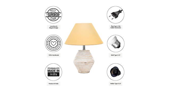 Estelle Gold Cotton Shade Table Lamp With Wooden White Mango Wood Base (Wooden White & Gold) by Urban Ladder - Cross View Design 1 - 531900