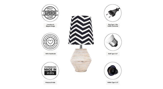 Ramona Black & White Cotton Shade Table Lamp With Wooden White Mango Wood Base by Urban Ladder - Cross View Design 1 - 531901
