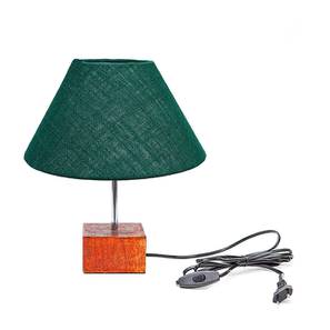 Lighting In Navi Mumbai Design Kosmo Dark Green Jute Shade Table Lamp With Brown Mango Wood Base (Wooden & Dark Green)